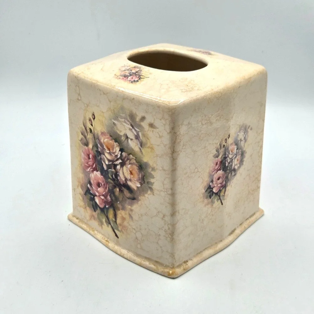 Athena Pottery Roseland Ceramic Tissue Box Cover Shabby Chic Cottage Core